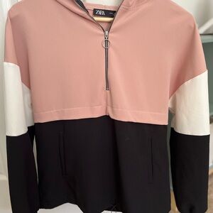 Zara Pink and Black Half Zip-Up sweatshirt/ hoodie